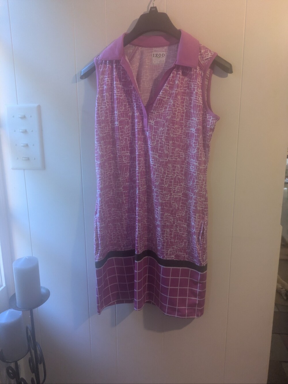 Izod Sleeveless Pink Patterned Collared Shift Dress